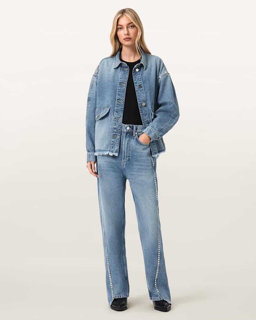 AllSaints Frankie Loose Fit Stud Denim Jeans Women's Vintage Indigo Women's