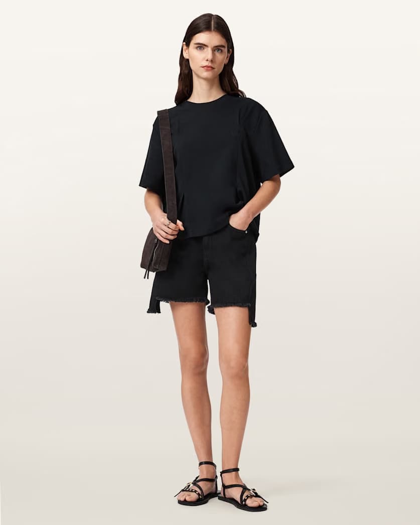 AllSaints Frankie High Waisted Denim Shorts Women's Black Women's