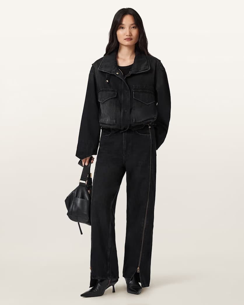 AllSaints Frankie Double Zip Jeans Women's Washed Black Women's