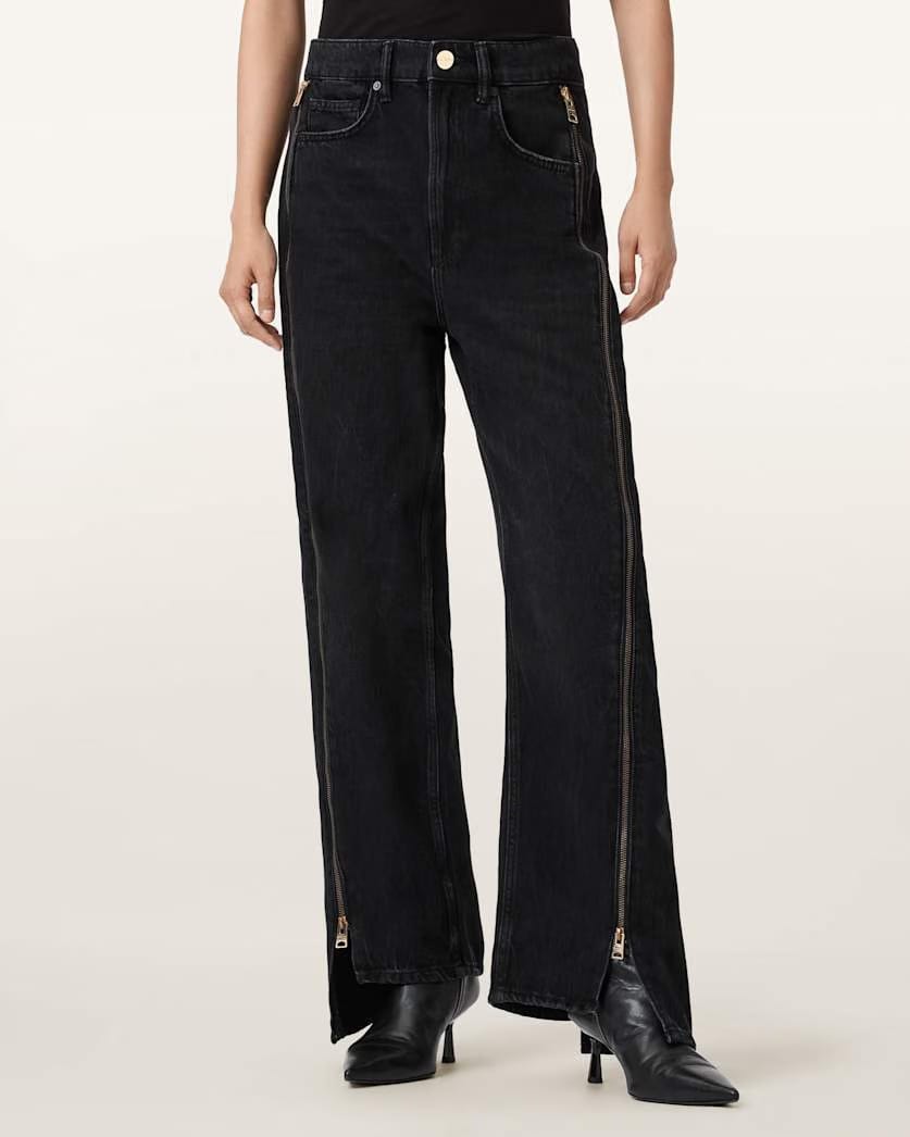 AllSaints Frankie Double Zip Jeans Women's Washed Black Women's