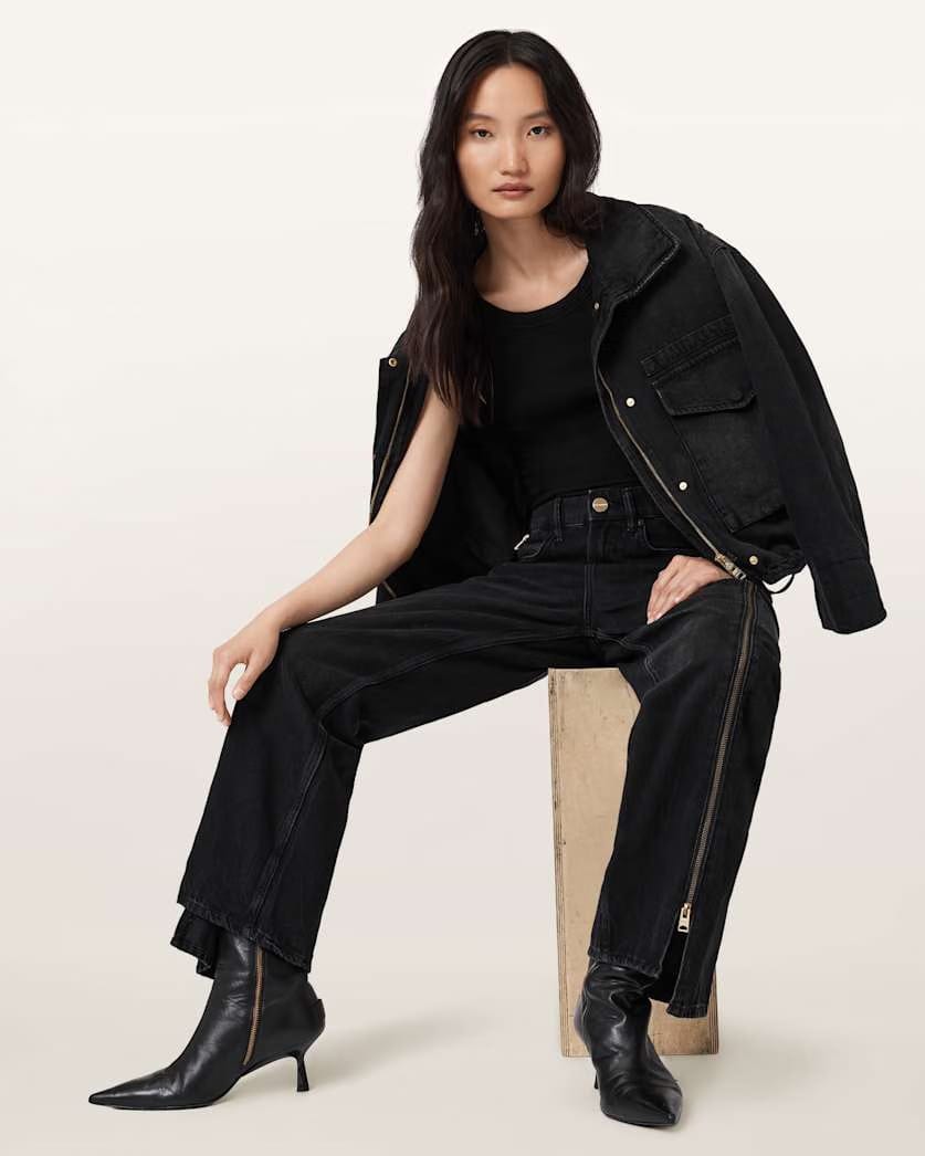 AllSaints Frankie Double Zip Jeans Women's Washed Black Women's