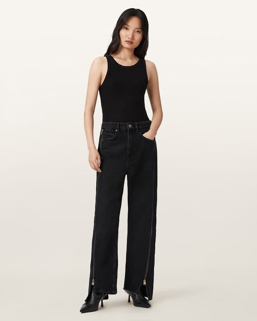 AllSaints Frankie Double Zip Jeans Women's Washed Black Women's