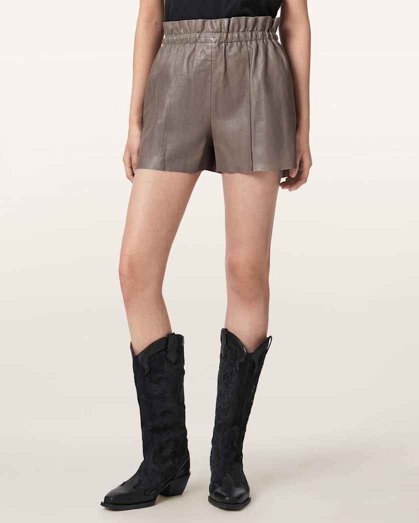 AllSaints Fran High Rise Leather Shorts Women's Mole Brown Women's