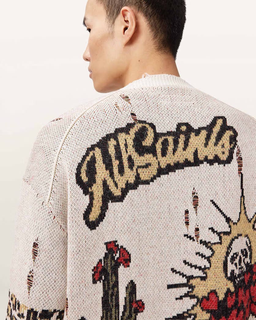 AllSaints Foxx Jacquard Oversized Cardigan Ecru White