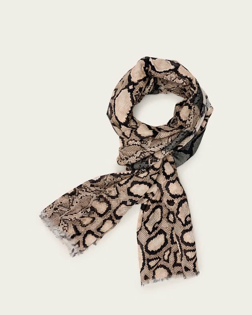 AllSaints Flow Snake Print Logo Pareo Scarf Women's Ecru White Women's