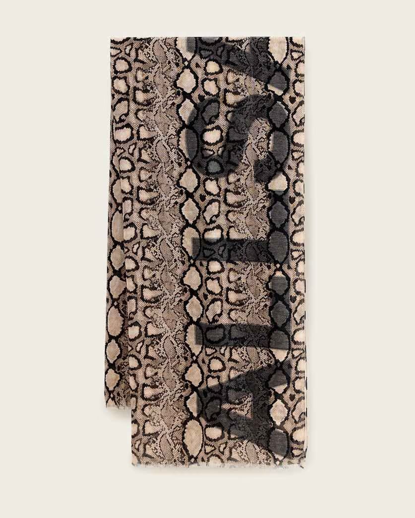 AllSaints Flow Snake Print Logo Pareo Scarf Women's Ecru White Women's
