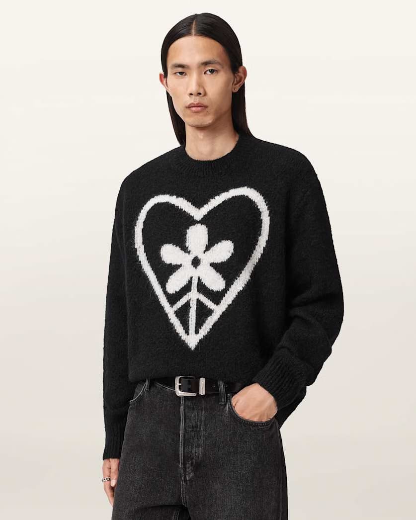 AllSaints Finden Oversized Jacquard Sweater Black