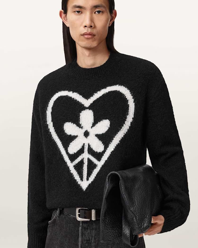 AllSaints Finden Oversized Jacquard Sweater Black