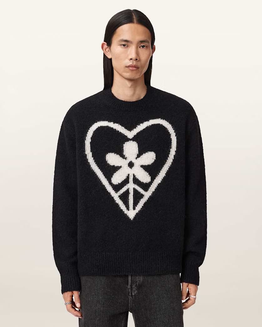AllSaints Finden Oversized Jacquard Sweater Black