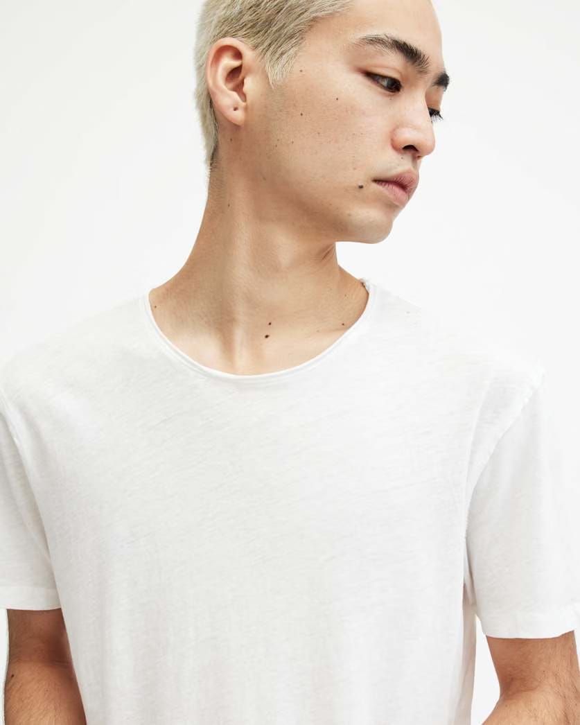 AllSaints Figure Crew Neck Raw Edge T Shirt Optic White