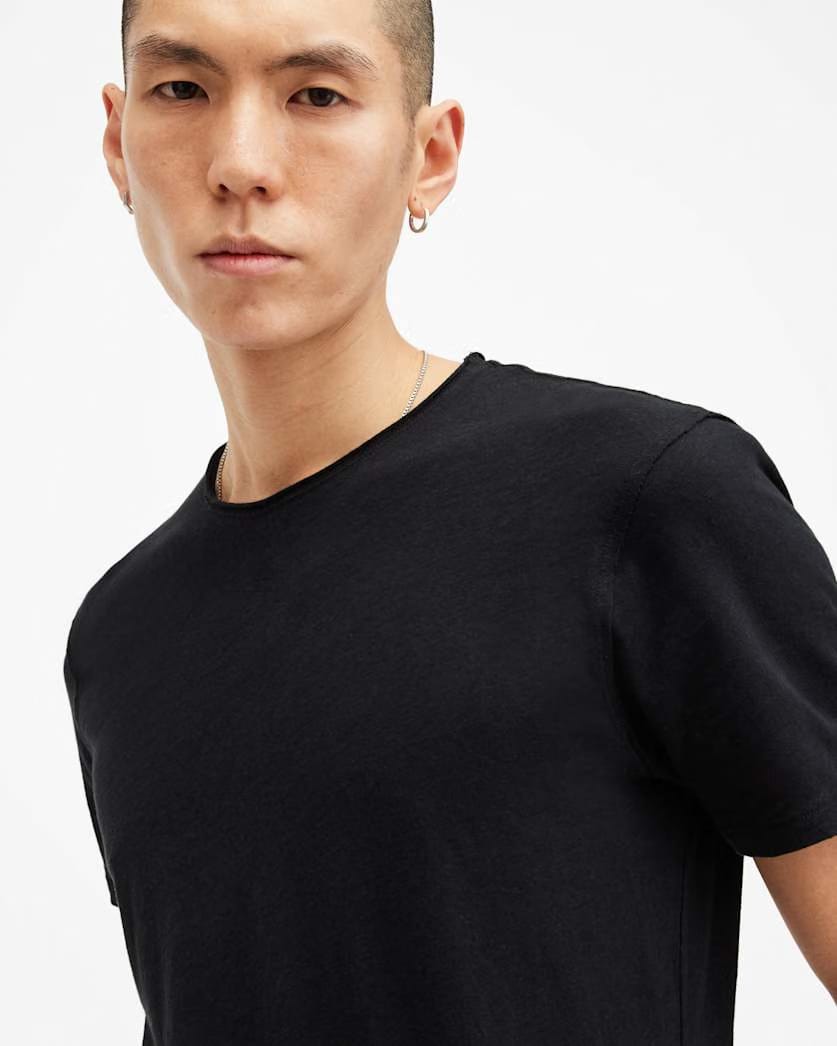 AllSaints Figure Crew Neck Raw Edge T Shirt Sunil Blue