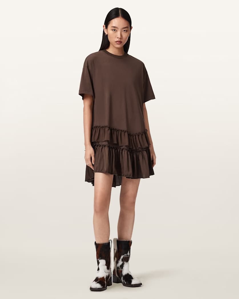 AllSaints Feyre Relaxed Fit Mini Dress Women's Bitter Brown Women's