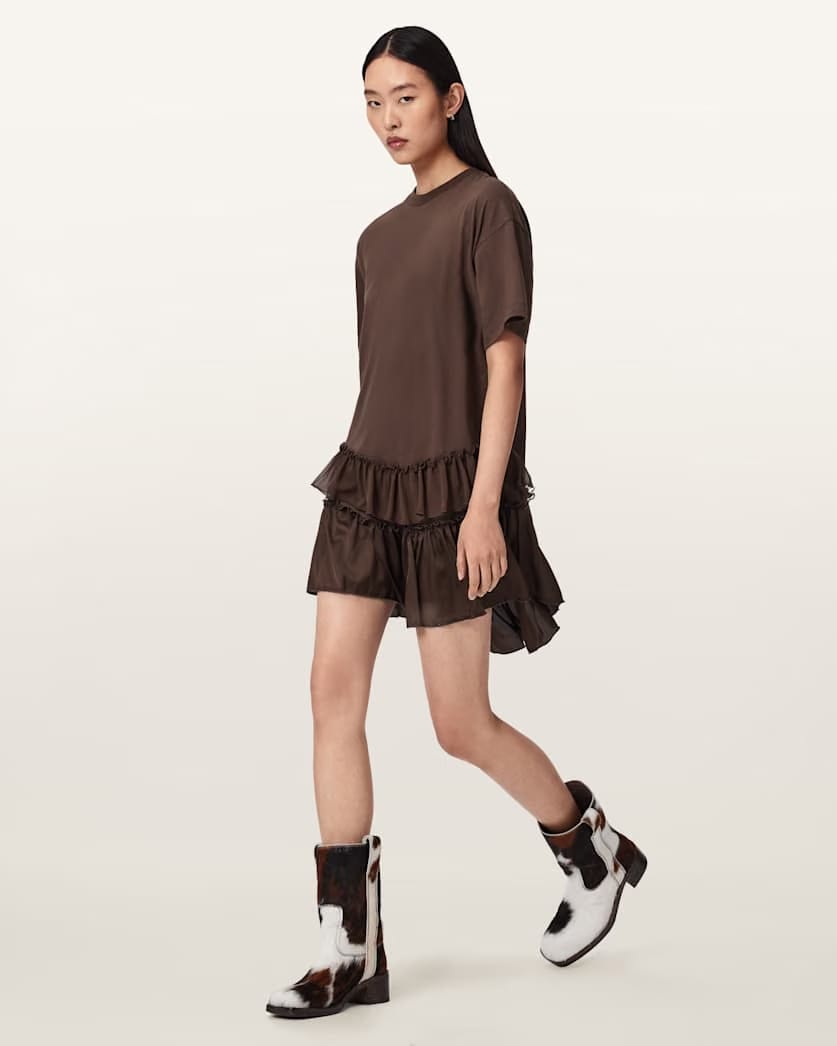 AllSaints Feyre Relaxed Fit Mini Dress Women's Bitter Brown Women's