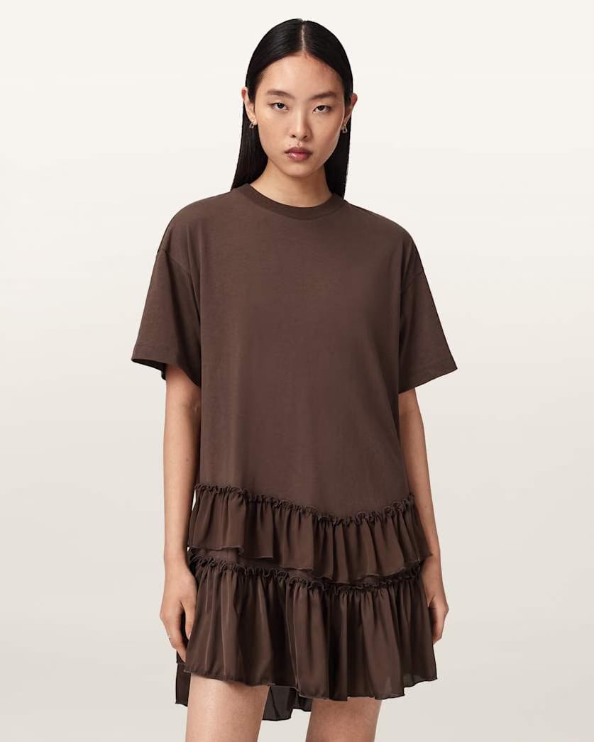 AllSaints Feyre Relaxed Fit Mini Dress Women's Bitter Brown Women's