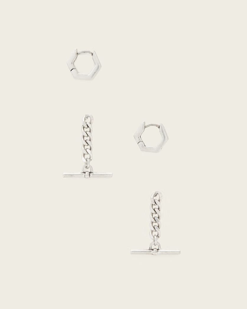 AllSaints Fern Multi Chain Earring Set Women's Warm Silver Women's