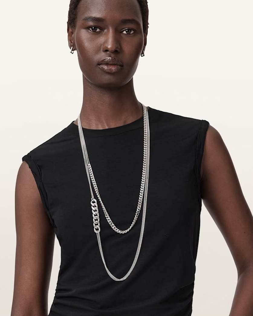AllSaints Fern Mix Chain Necklace Women's Warm Silver Women's