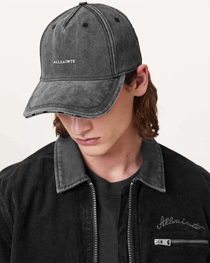 AllSaints Felix Embroidered Baseball Cap Women's Washed Black Women's