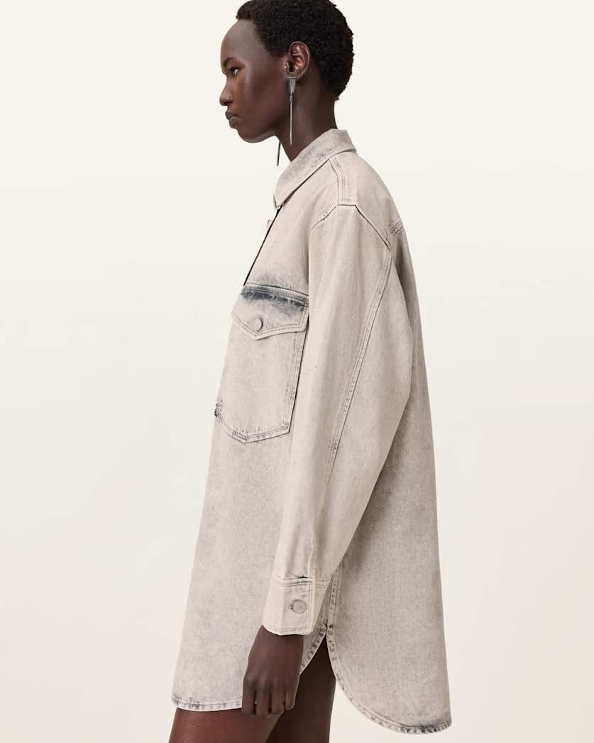 AllSaints Faye Sparkle Denim Mini Dress Women's Snow Grey Women's