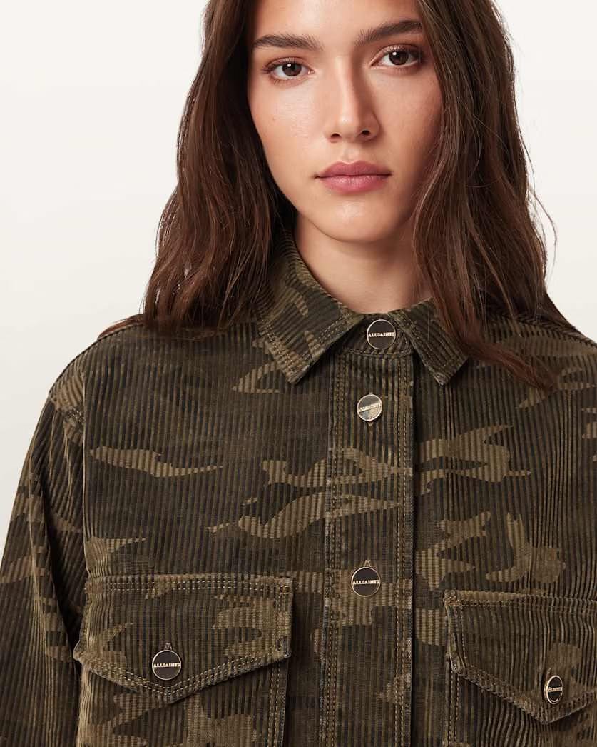 AllSaints Faye Flocked Oversized Dress Women's Camo Green Women's