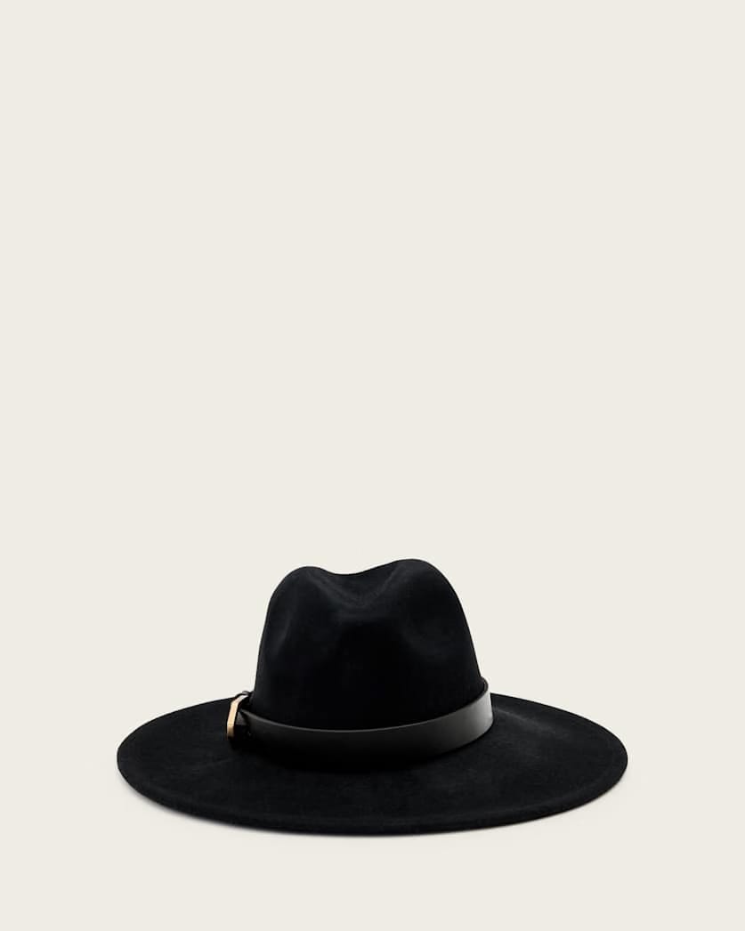 AllSaints Fae Wool Fedora Women's Black/Warm Brass Women's