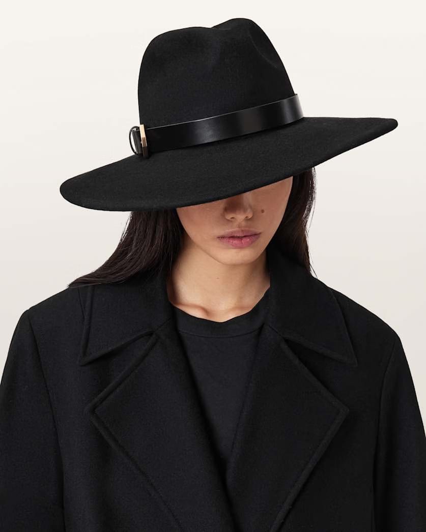 AllSaints Fae Wool Fedora Women's Black/Warm Brass Women's