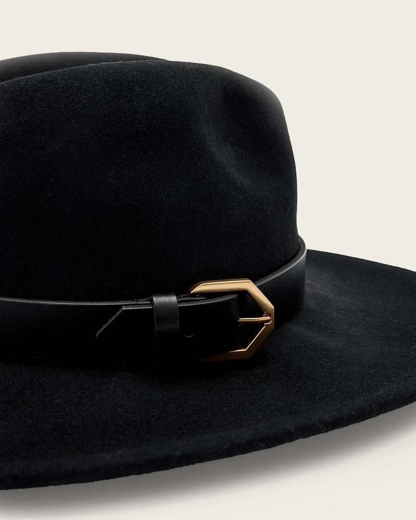 AllSaints Fae Wool Fedora Women's Black/Warm Brass Women's