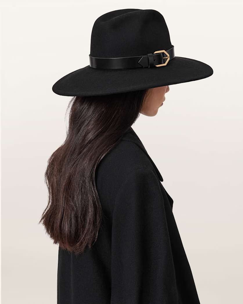 AllSaints Fae Wool Fedora Women's Black/Warm Brass Women's