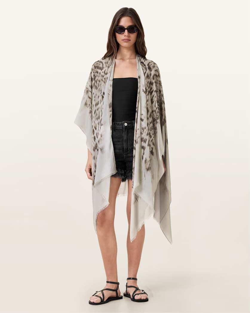 AllSaints Evia Leopard Print Ruana Women's Sand White Women's