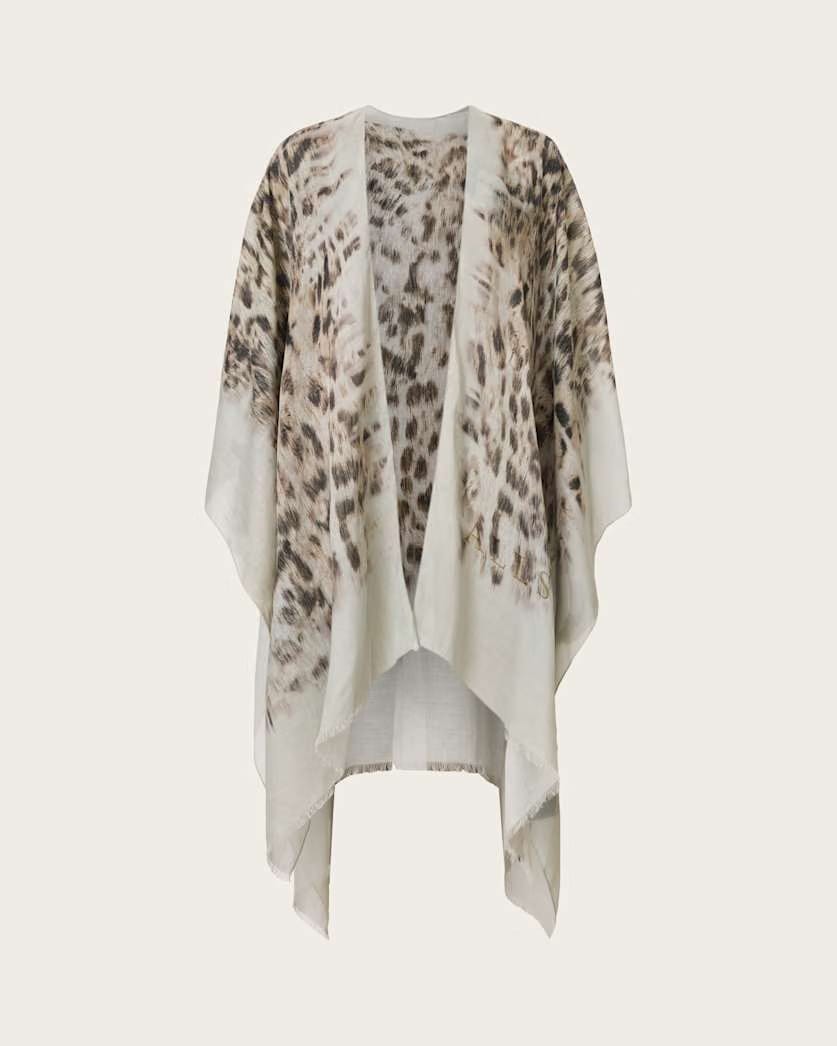 AllSaints Evia Leopard Print Ruana Women's Sand White Women's