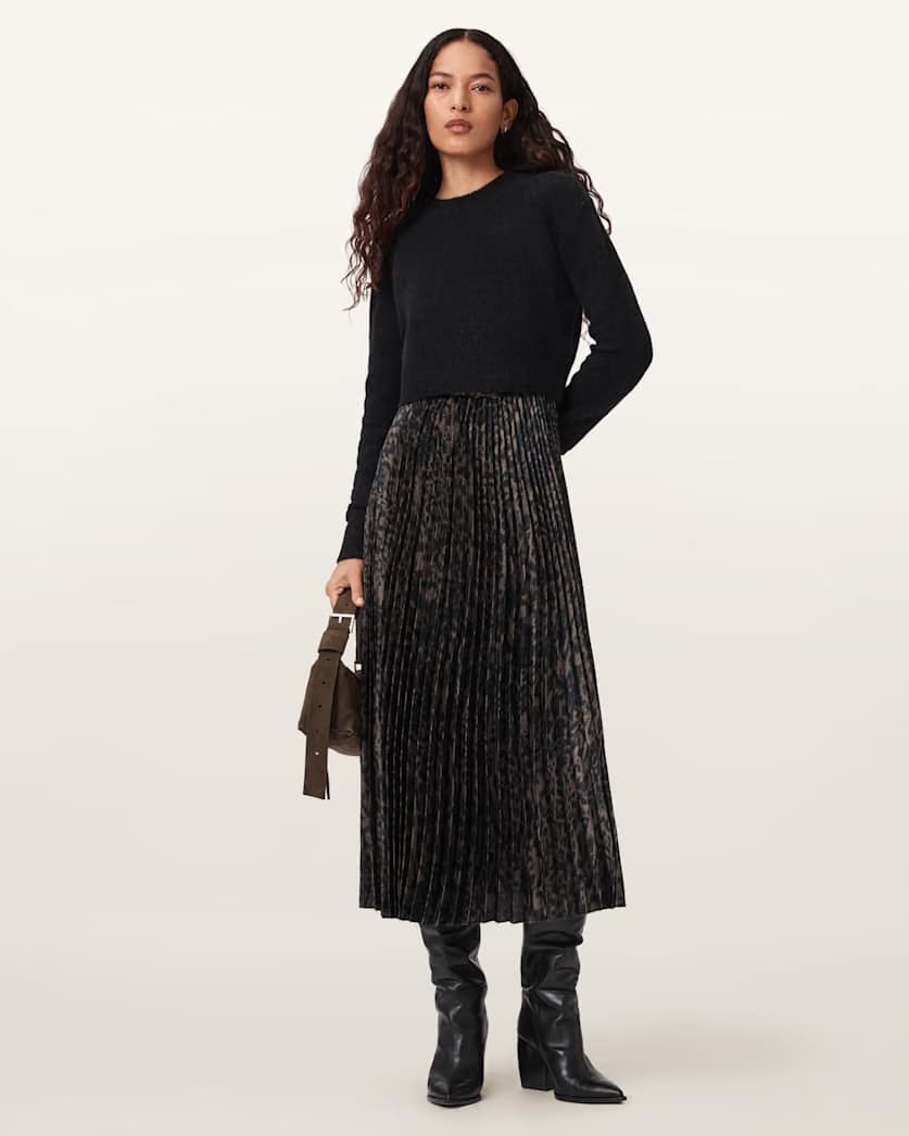 AllSaints Evia 2 In 1 Dress Women's Black/Fango Green Women's