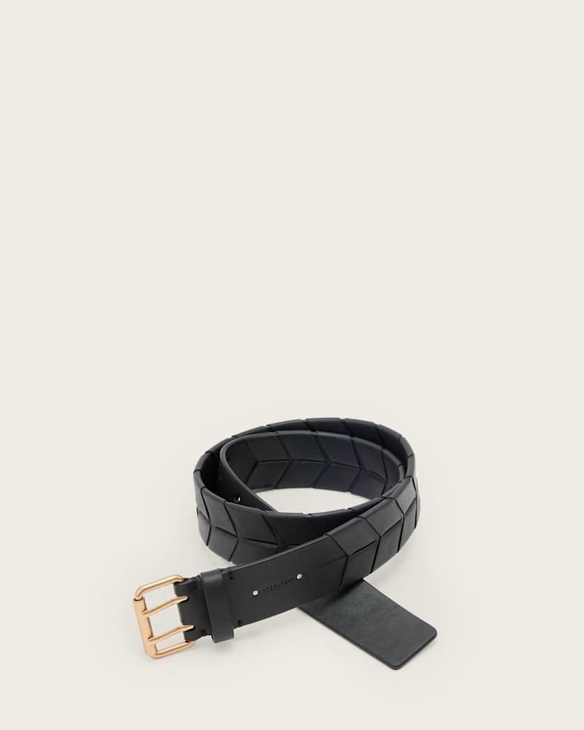 AllSaints Evelyn Leather Belt Women's Black/Warm Brass Women's