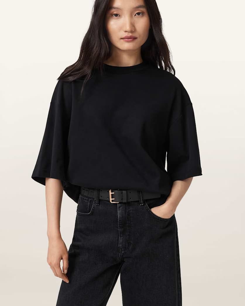 AllSaints Evelyn Leather Belt Women's Black/Warm Brass Women's