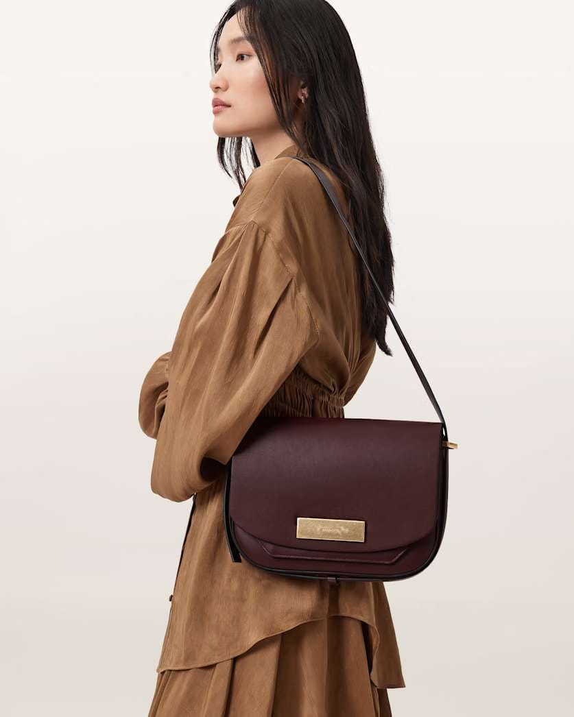 AllSaints Etta Leather Satchel Bag Women's Dark Red Women's