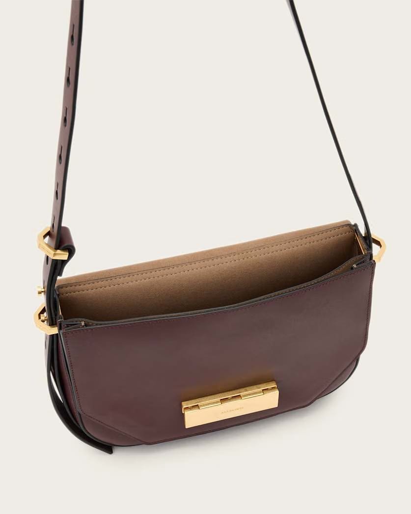 AllSaints Etta Leather Satchel Bag Women's Dark Red Women's