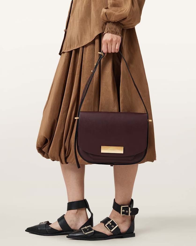 AllSaints Etta Leather Satchel Bag Women's Dark Red Women's
