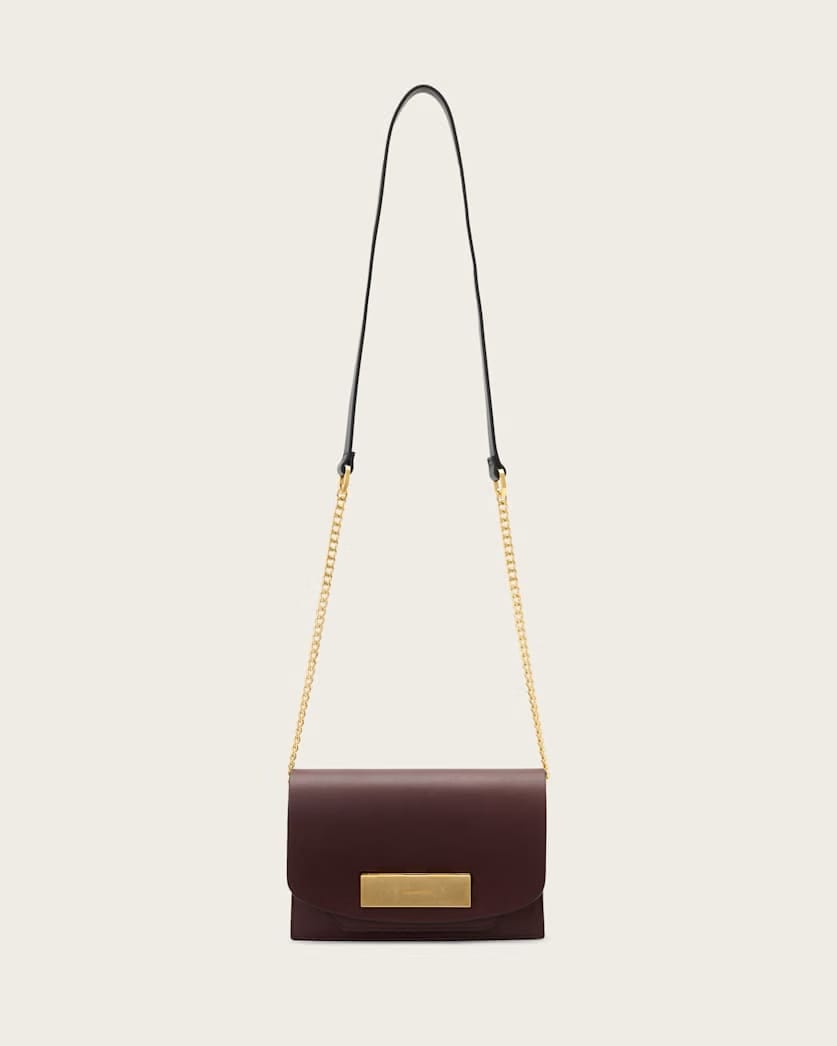 AllSaints Etta Leather Clutch Women's Dark Red Women's