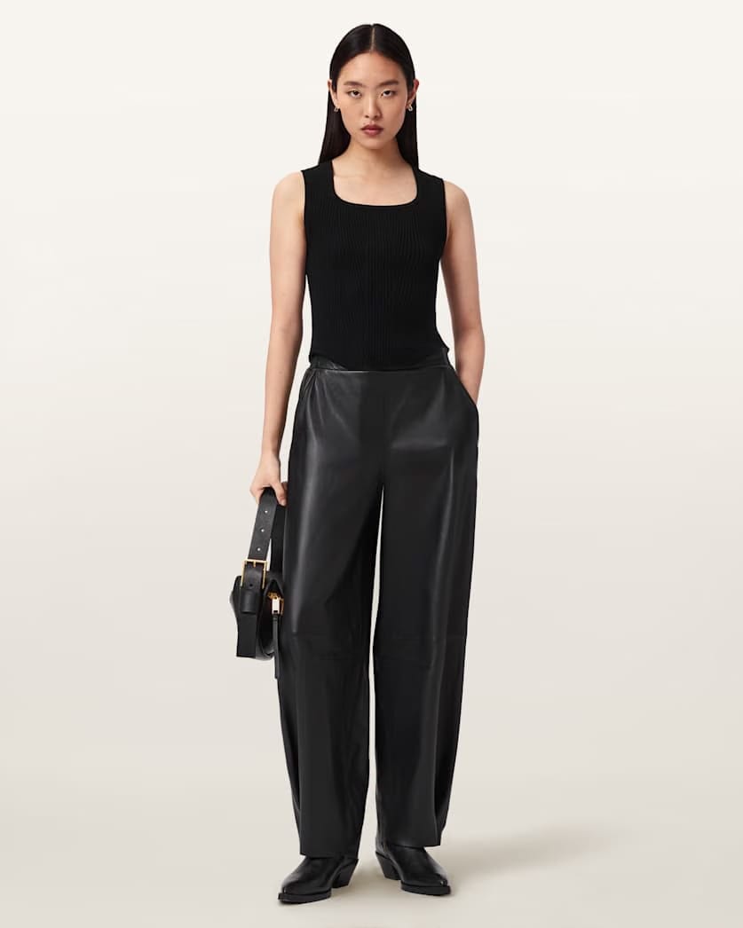 AllSaints Etta Barrel Leg Leather Pants Women's Black Women's