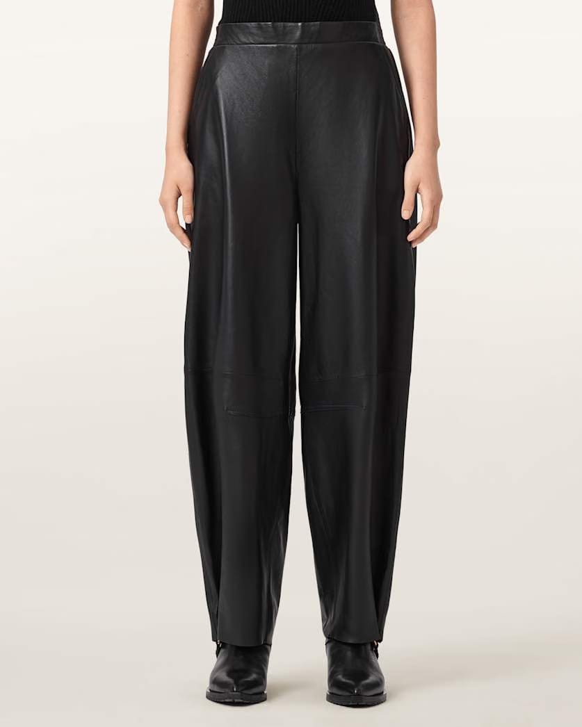 AllSaints Etta Barrel Leg Leather Pants Women's Black Women's
