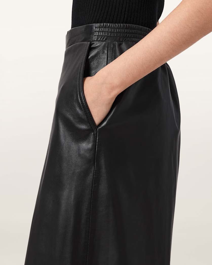 AllSaints Etta Barrel Leg Leather Pants Women's Black Women's