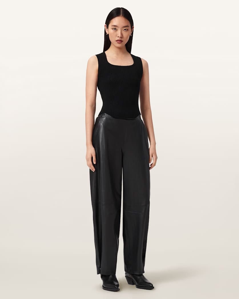 AllSaints Etta Barrel Leg Leather Pants Women's Black Women's