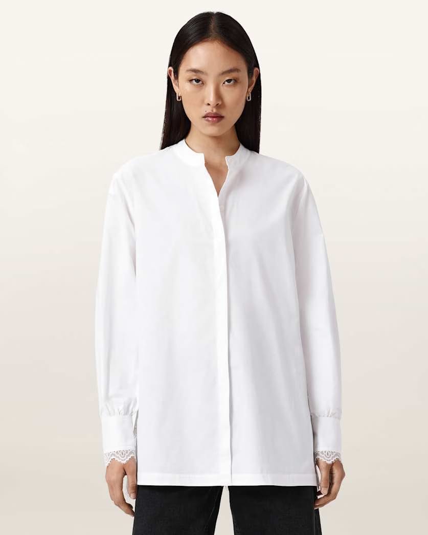 AllSaints Ethel Lace Trim Shirt Women's White Women's