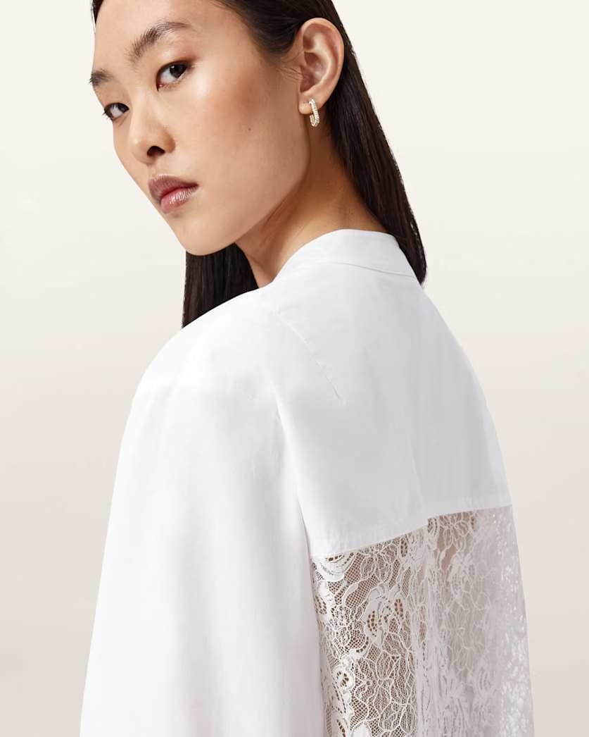 AllSaints Ethel Lace Trim Shirt Women's White Women's