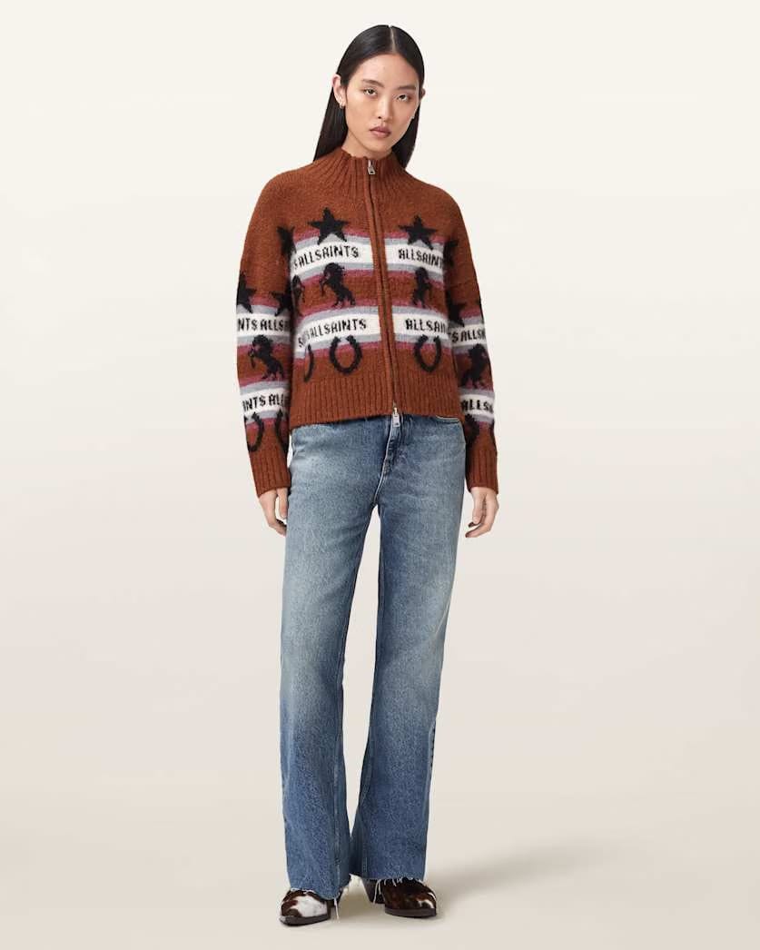 AllSaints Epona Jacquard Cardigan Women's Cognac Brown Women's