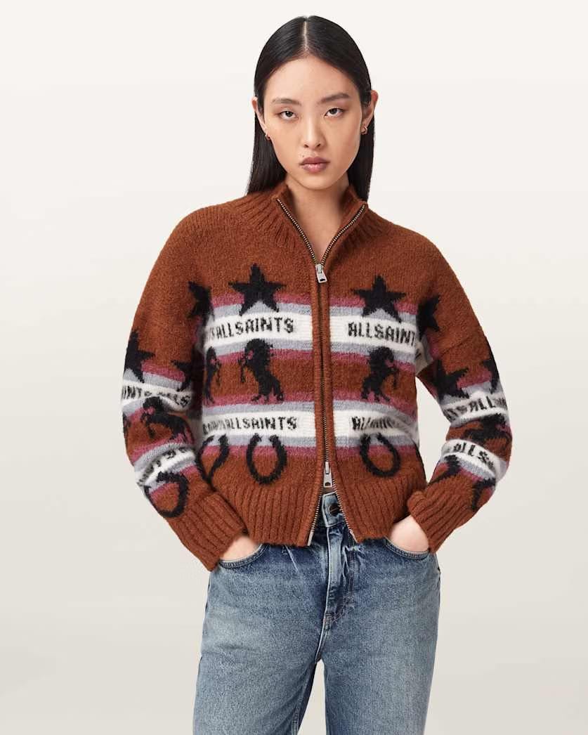 AllSaints Epona Jacquard Cardigan Women's Cognac Brown Women's