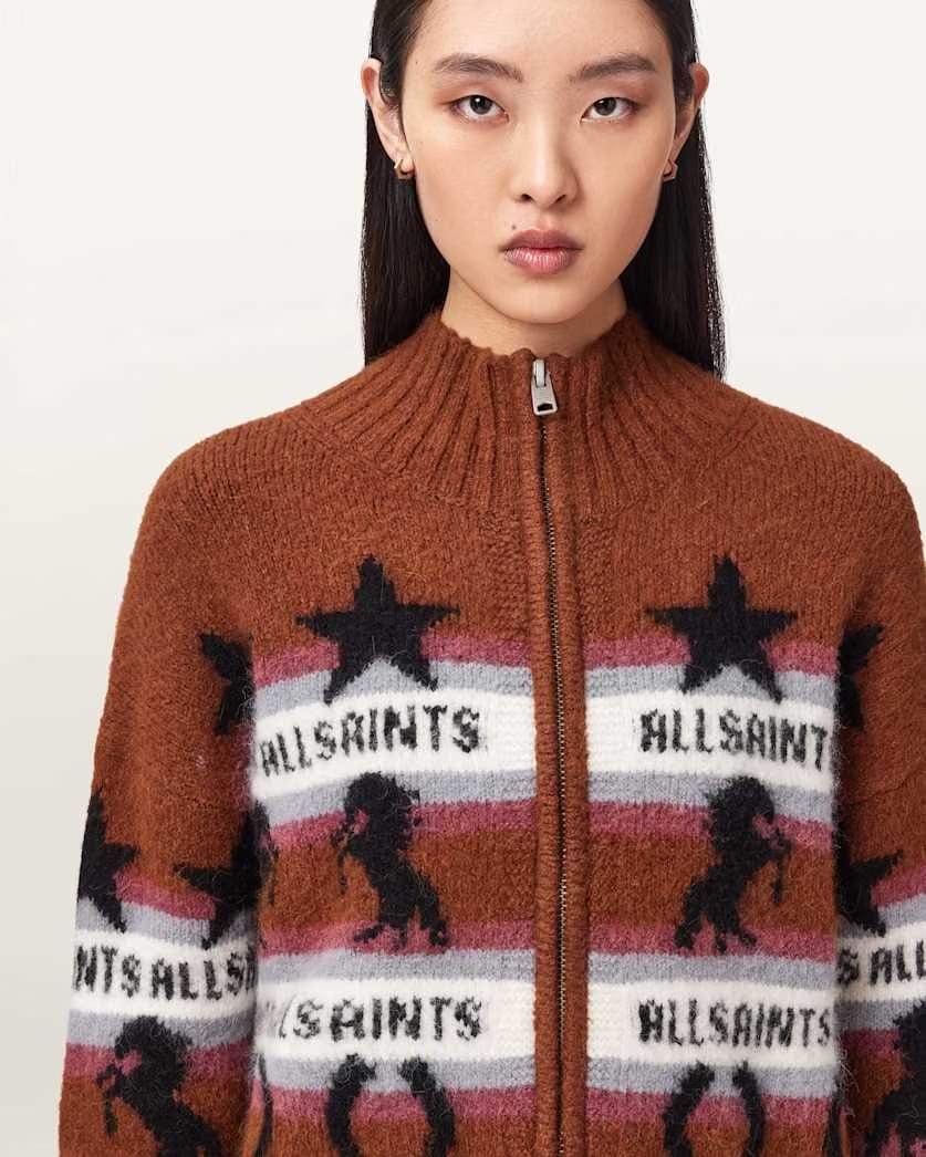 AllSaints Epona Jacquard Cardigan Women's Cognac Brown Women's