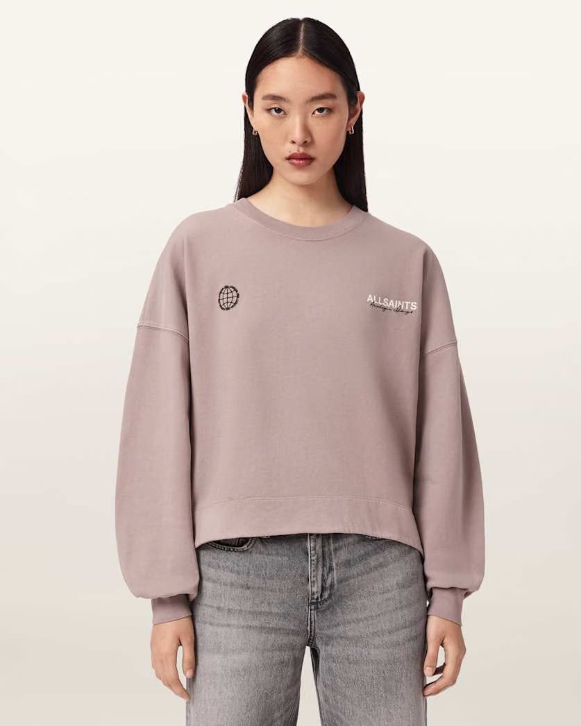 AllSaints Emblem Oversized Lila Sweatshirt Women's Dusty Lilac Women's