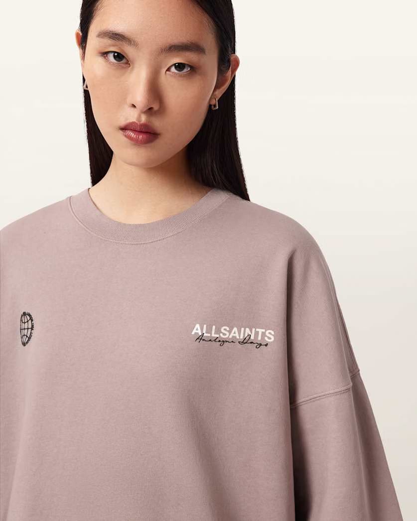 AllSaints Emblem Oversized Lila Sweatshirt Women's Dusty Lilac Women's