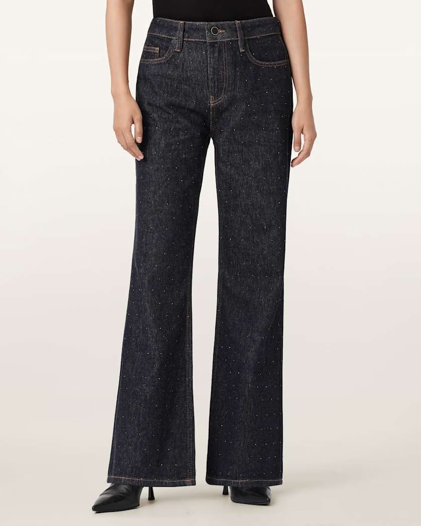 AllSaints Ember Sparkle Embellished Jeans Women's Raw Indigo Blue Women's