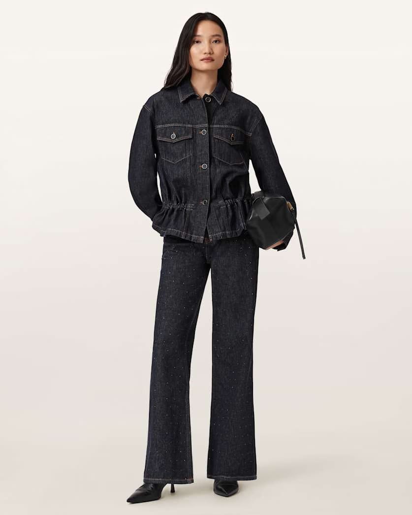 AllSaints Ember Sparkle Embellished Jeans Women's Raw Indigo Blue Women's