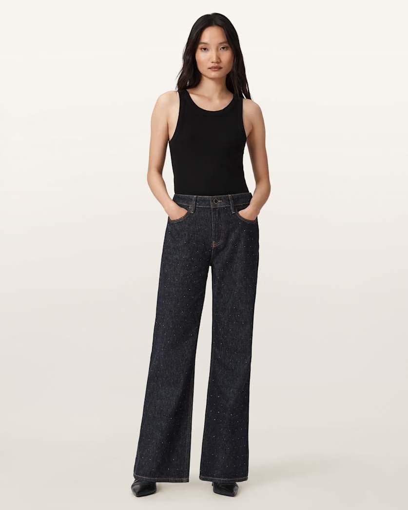 AllSaints Ember Sparkle Embellished Jeans Women's Raw Indigo Blue Women's